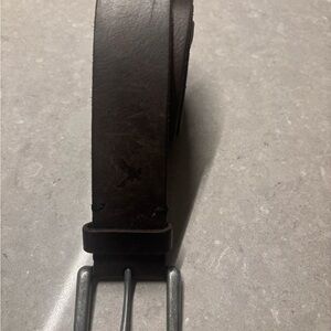 Dark Brown Leather Belt with Silver Buckle